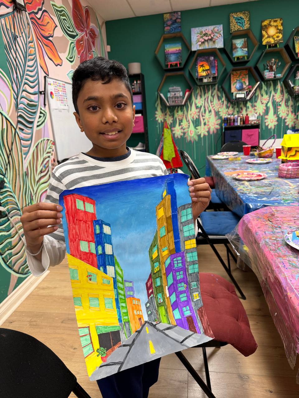 Students with flower painting